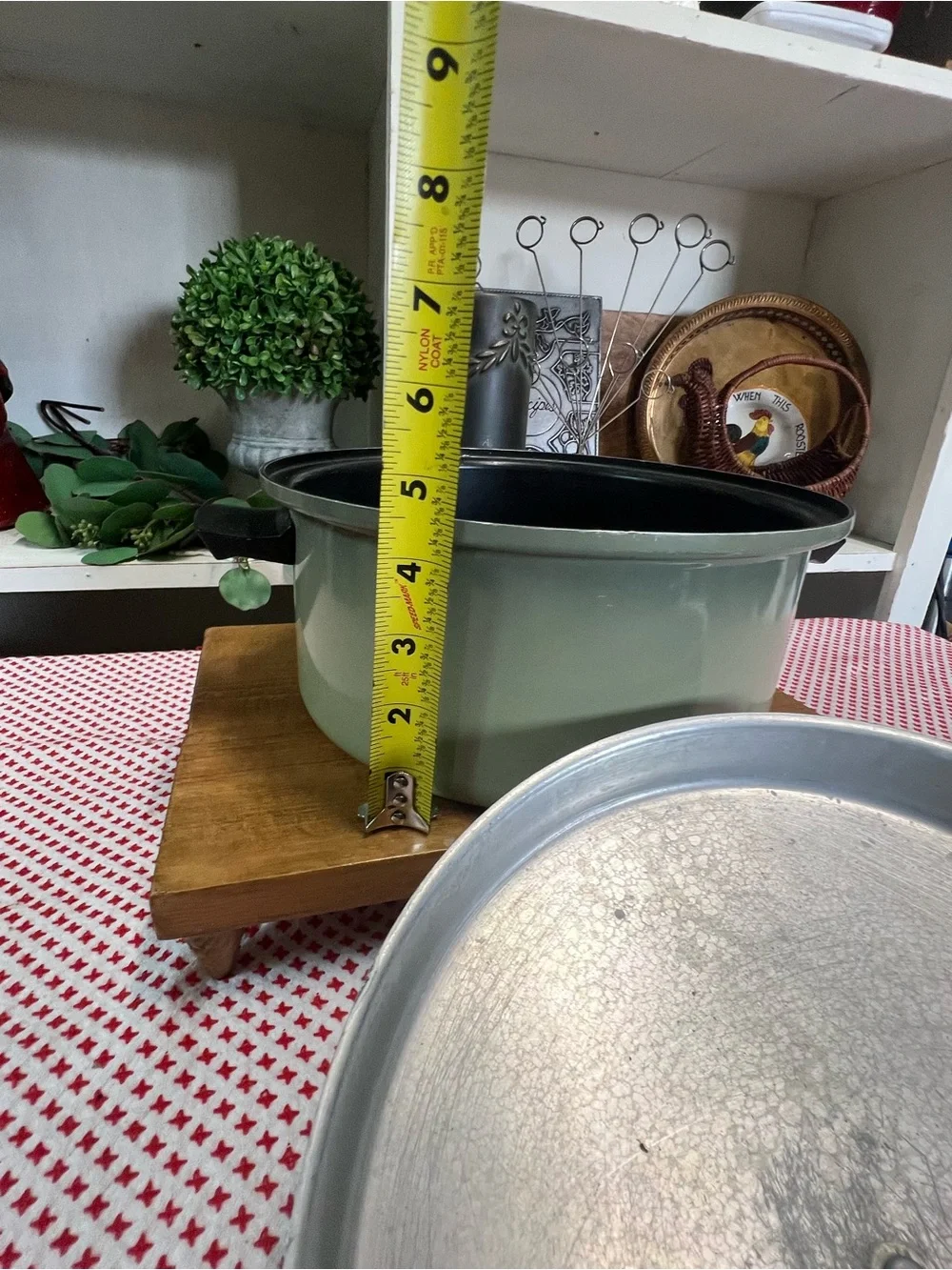 Vintage cookware green lidded pot aluminum metal retro